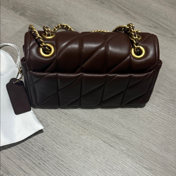 Coach Dark Brown Quilted Shoulder Bag with Gold Chain - Picture 3 of 5